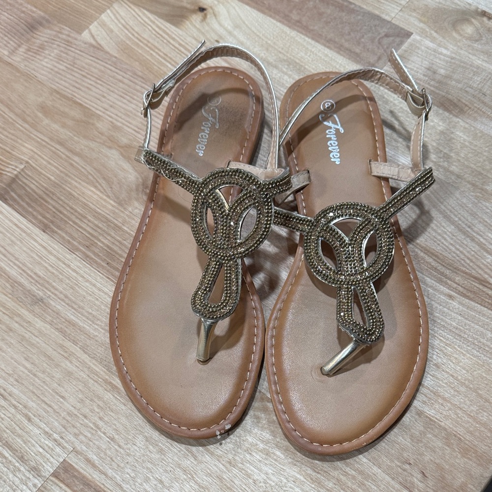 Forever 21 Gold Braided T-Strap Sandals